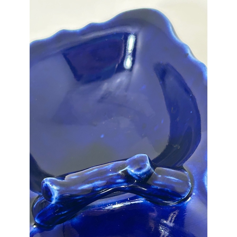 Cobalt Blue Ceramic Triple Leaf Divided Serving Dish with Twig Handle - Picture 4 of 6